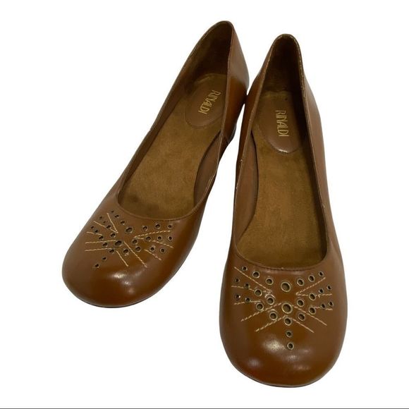 Rinaldi Brown Faux Leather 1.5” Round Toe Wedge Shoe Heel Boho - Picture 5 of 10